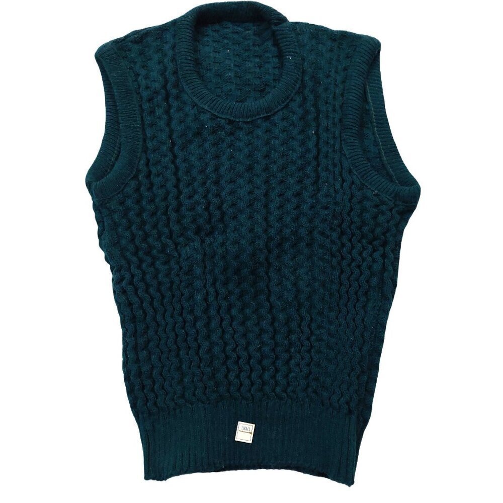 Vintage 1940s-1950s Dark Forest Green Crew Neck Sleeveless Knit Top Sweater Vest